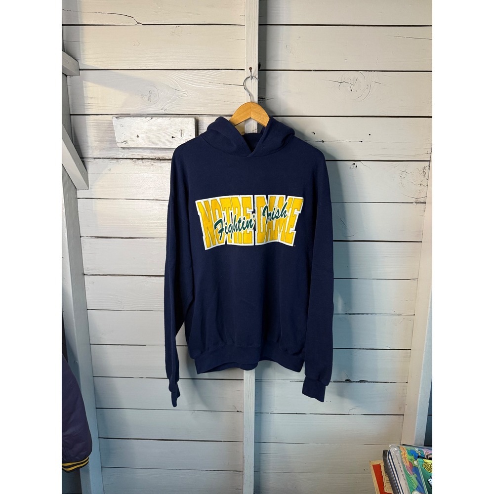 Vintage 90s Notre Dame Fighting Irish Hoodie 20/20 Navy Blue XL Made in USA